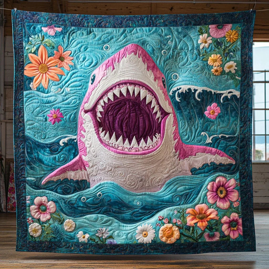 Smile Pink Shark Quilt Blanket