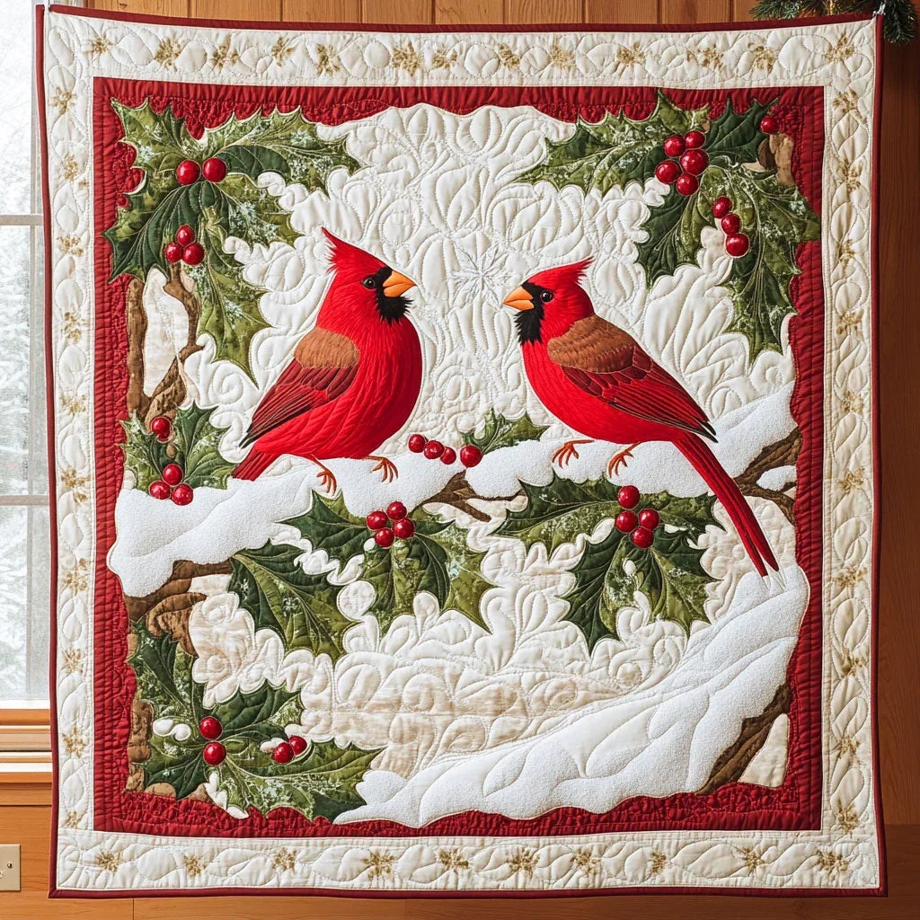 Snow Cardinal Quilt Blanket