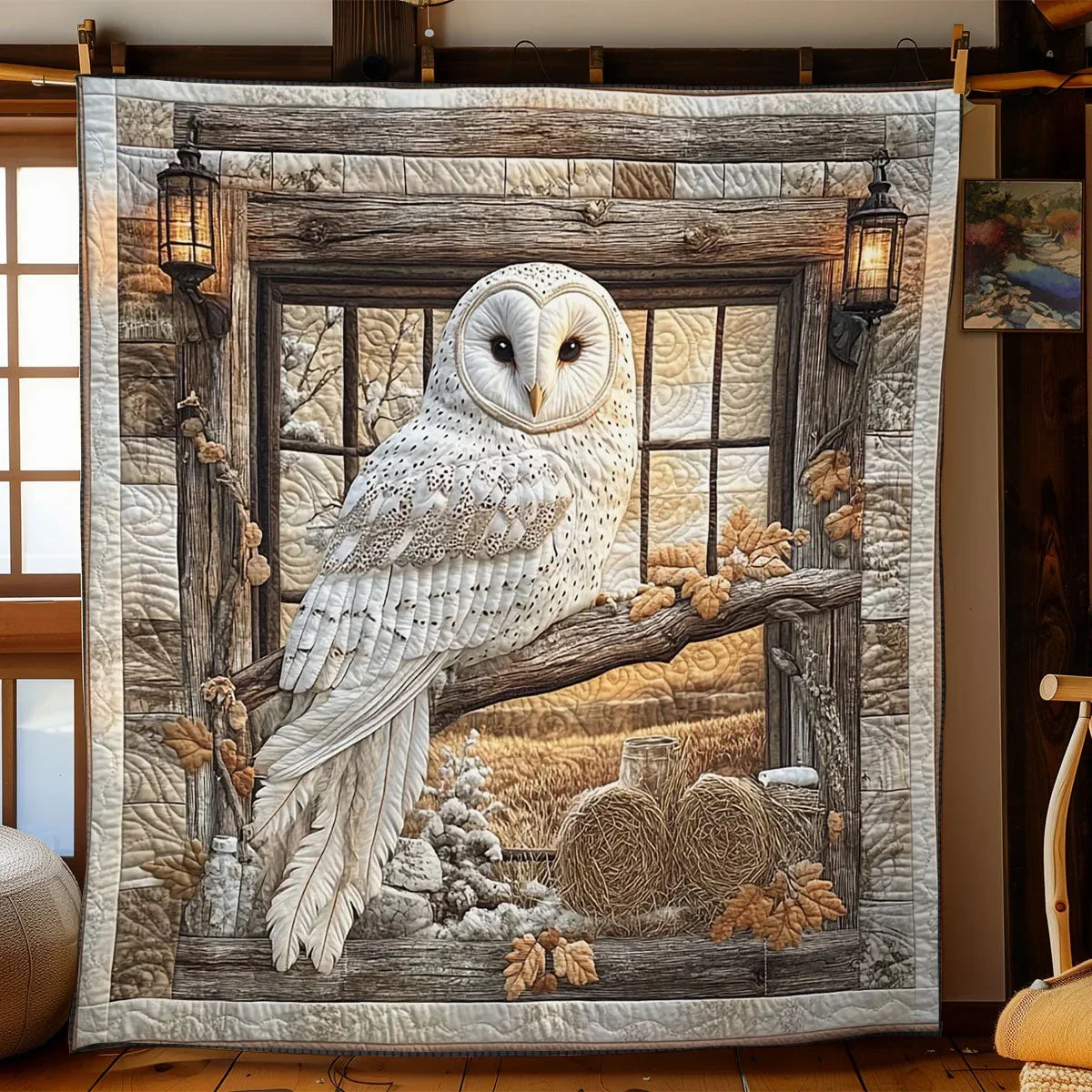 Snow Owl Perch Quilt Blanket