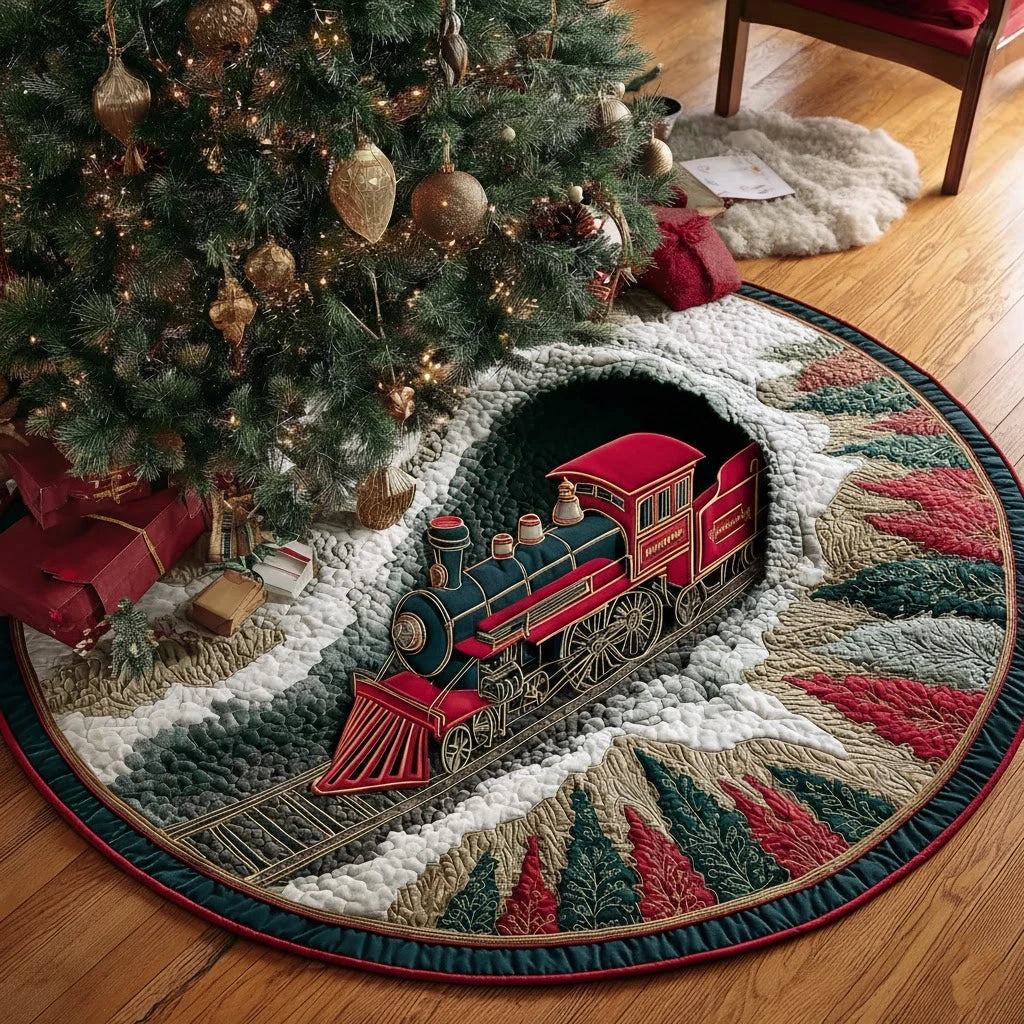 Snowbound Express Christmas Quilted Tree Skirt