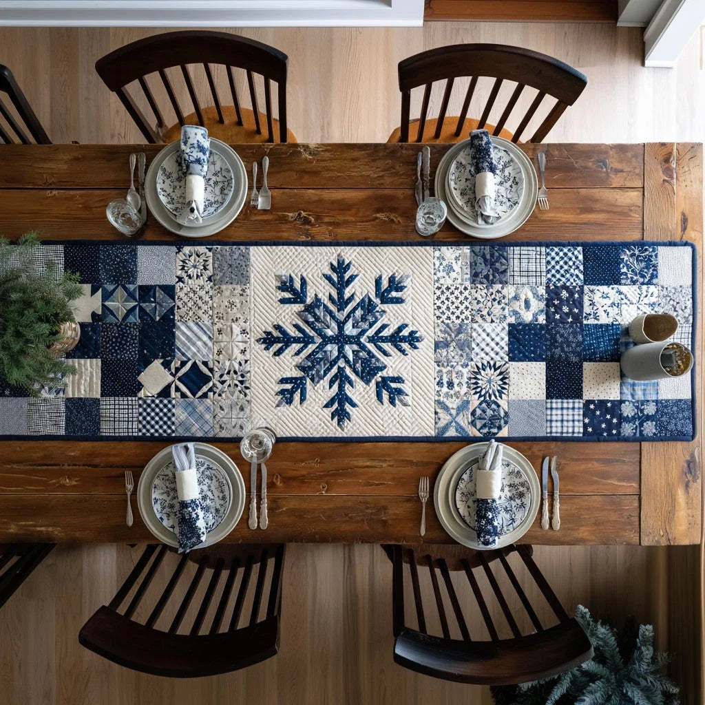 Snowflake Frosty Night Quilted Table Runner