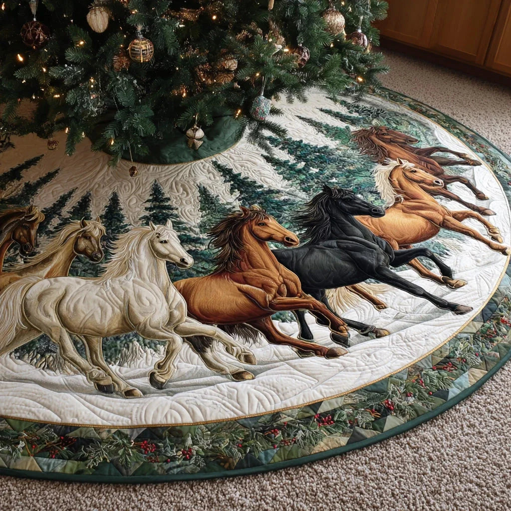 Snowland Gallop Christmas Quilted Tree Skirt