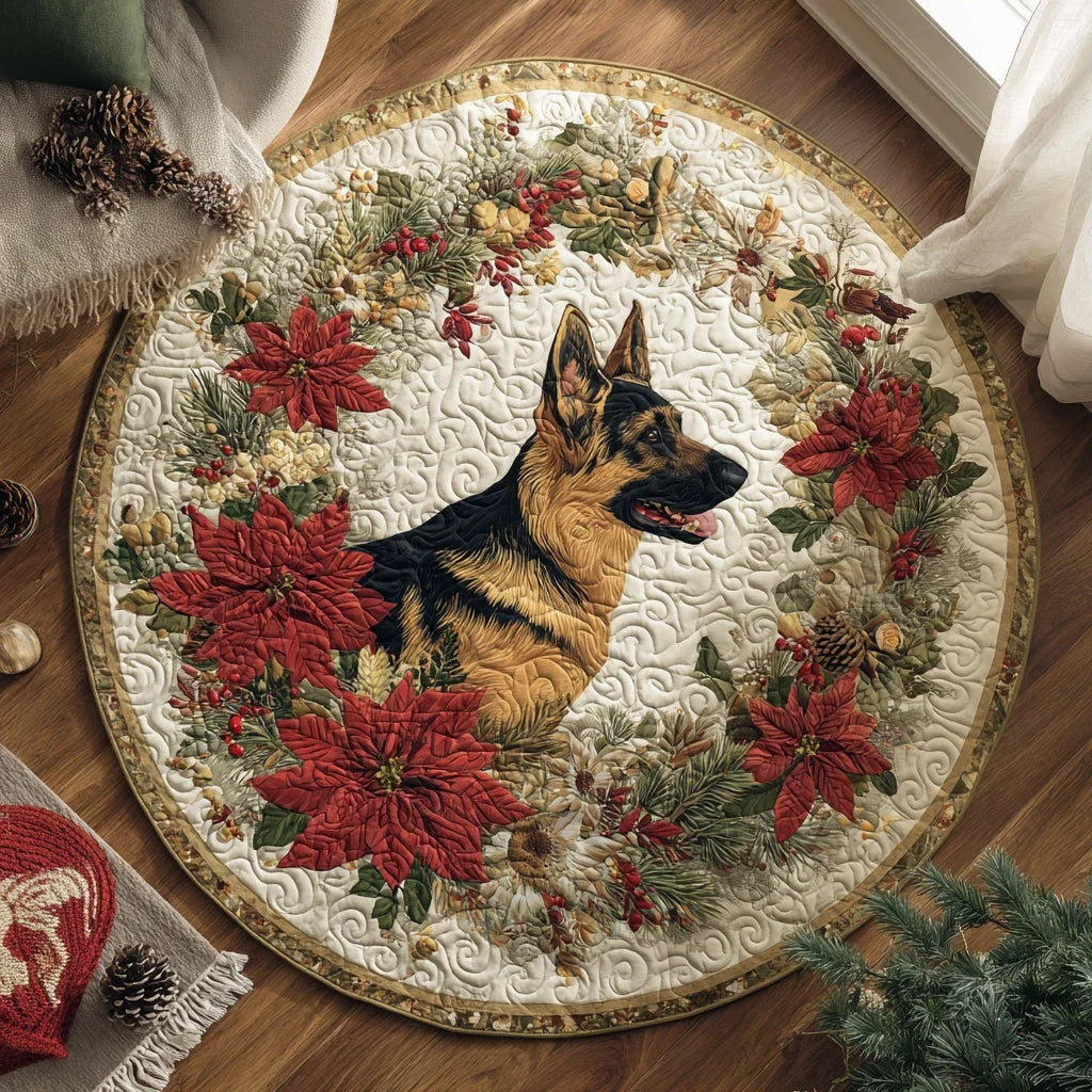 Snowy German Shepherd Dream Quilted Round Mat