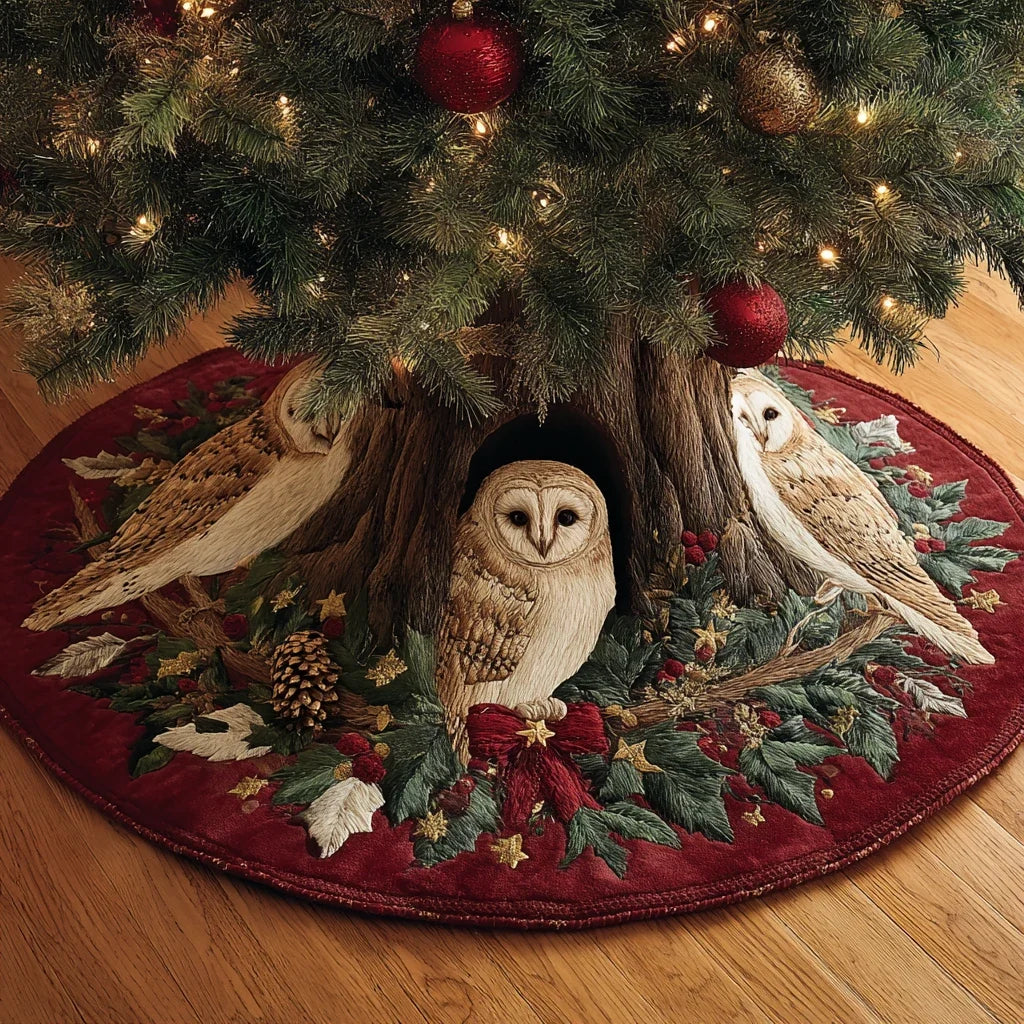 Snowy Owl Christmas Quilted Tree Skirt
