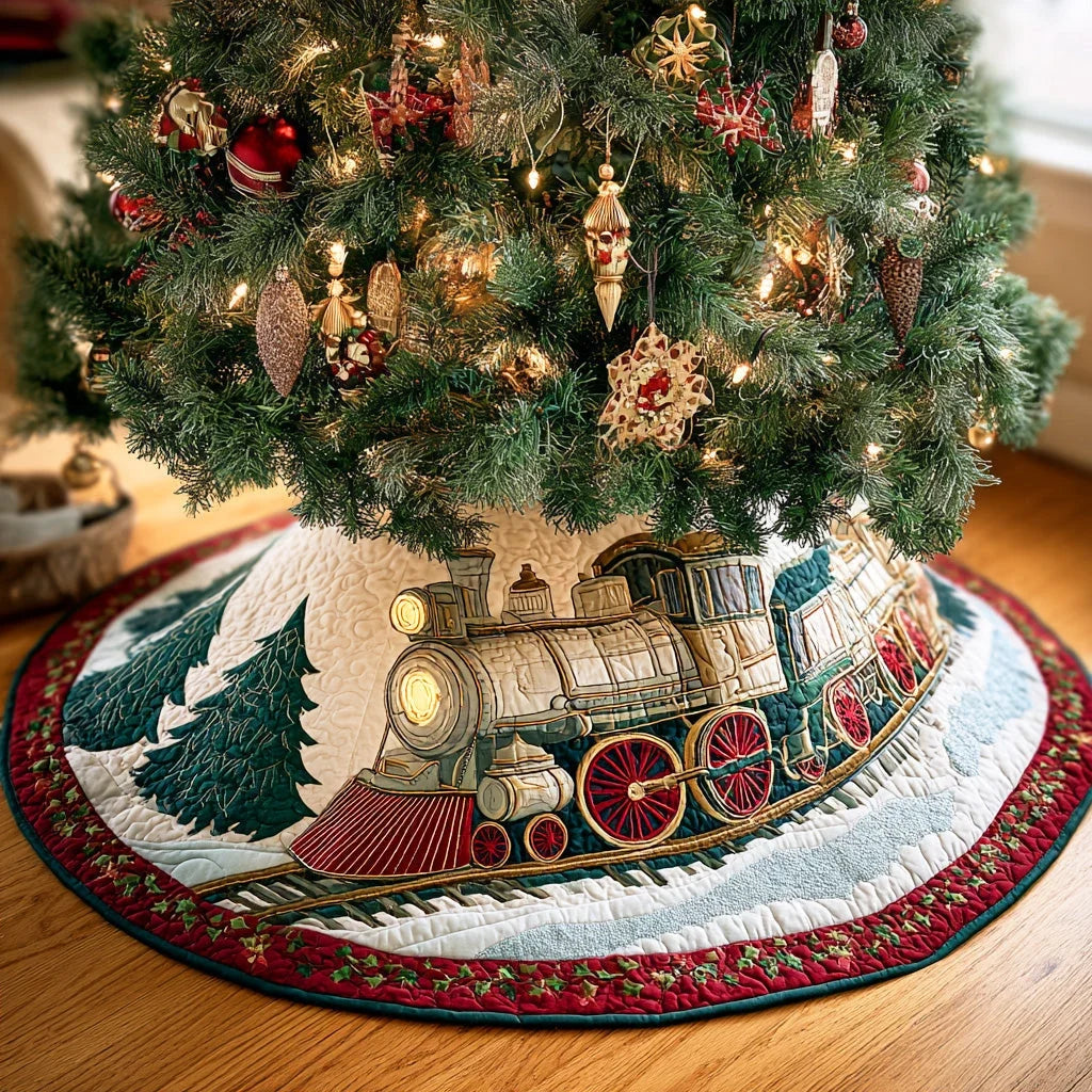 Snowy Track Journey Christmas Quilted Tree Skirt