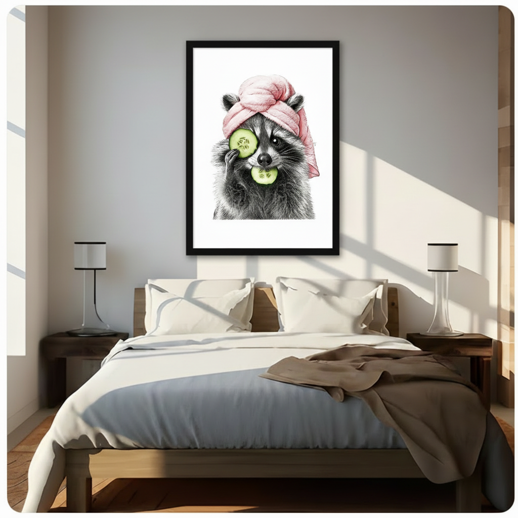 Spa Raccoon Cucumber Canvas Wall Art