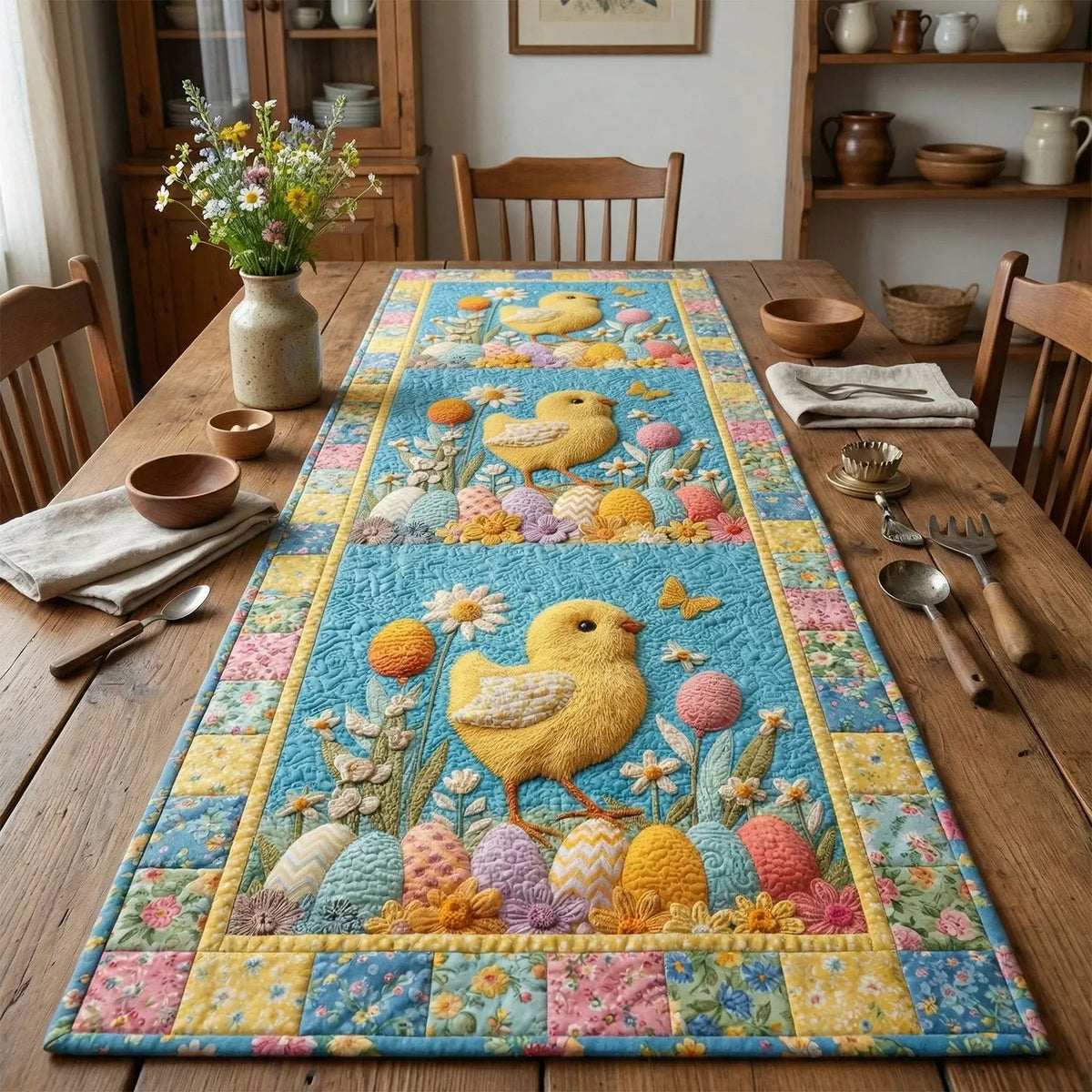 Spring Chick Quilted Table Runner
