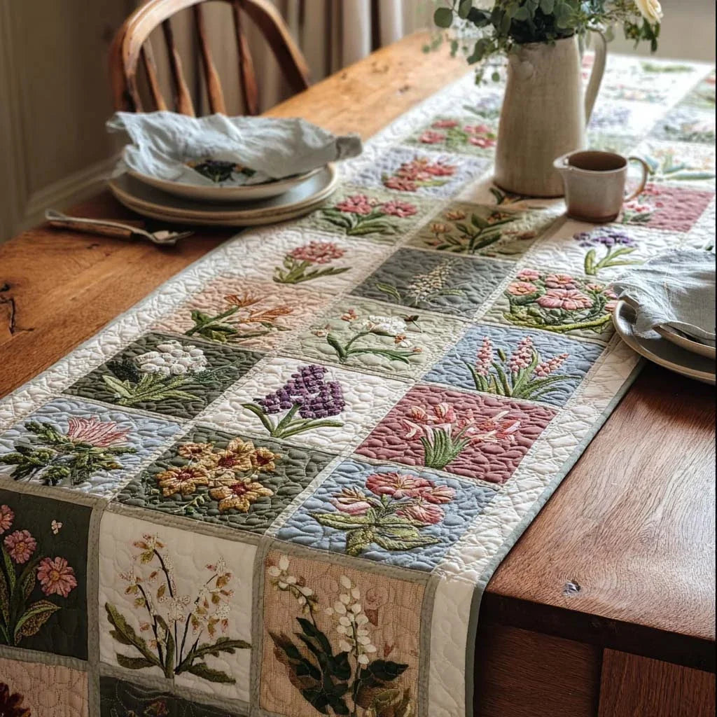 Spring Meadow Tiles Quilted Table Runner