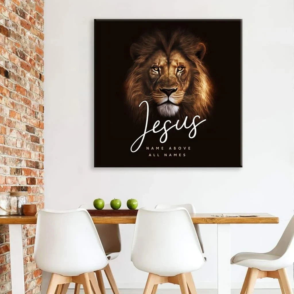 jesus name above all names lion of judah picture wall art canvas (Landscape) (view 9)
