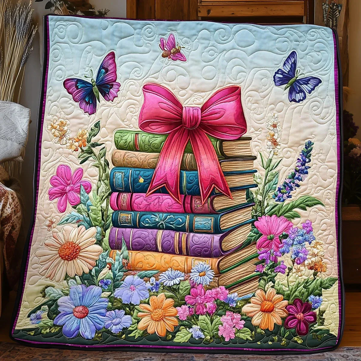 Stack Of Colorful Books Quilt Blanket