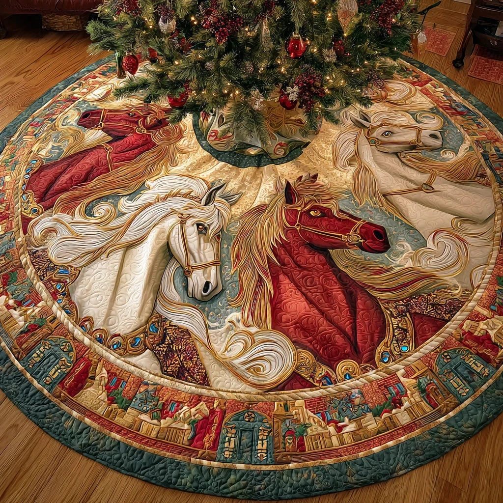 Starlit Horse Haven Christmas Quilted Tree Skirt