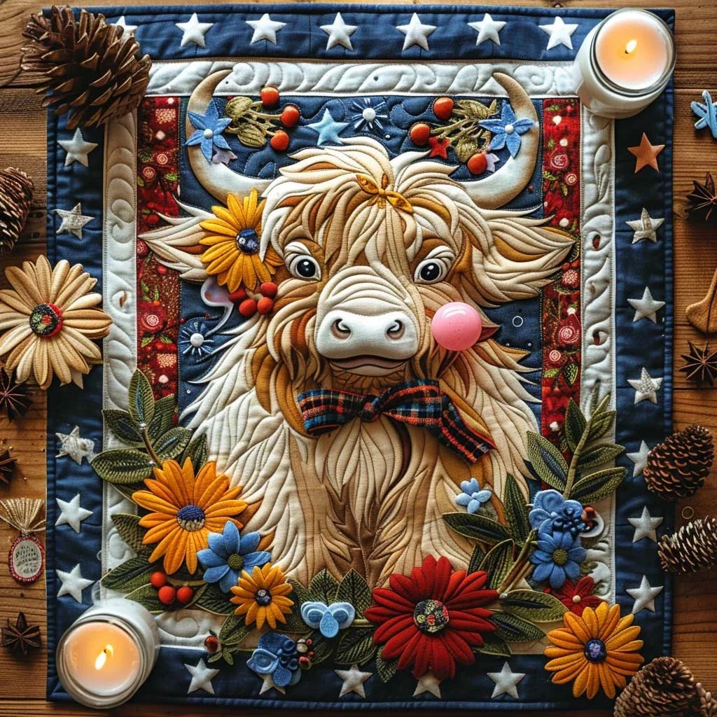 Starry Cow Quilted Table Topper
