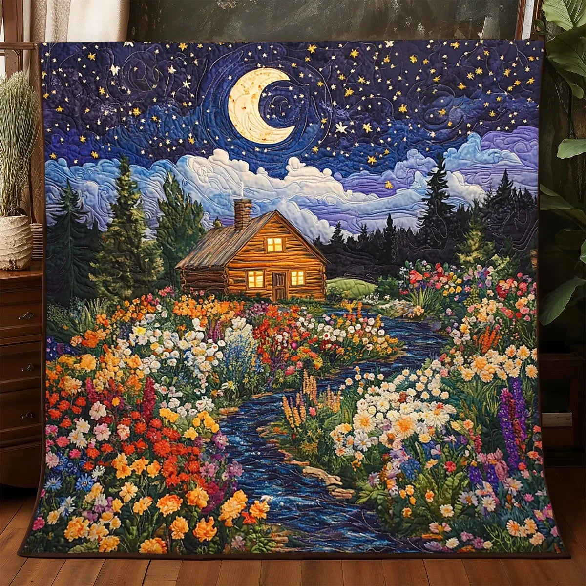 Starry Night Cottage Garden Quilt Blanket