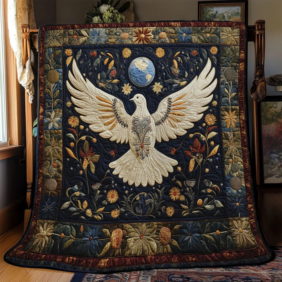 Stellar Peace Dove Quilt Blanket