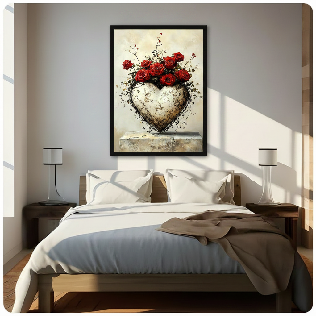 Stone Heart Red Roses Gothic Romantic Canvas Art