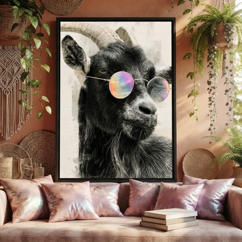 Stray Goat With A Painted Perspective Canvas Wall Art