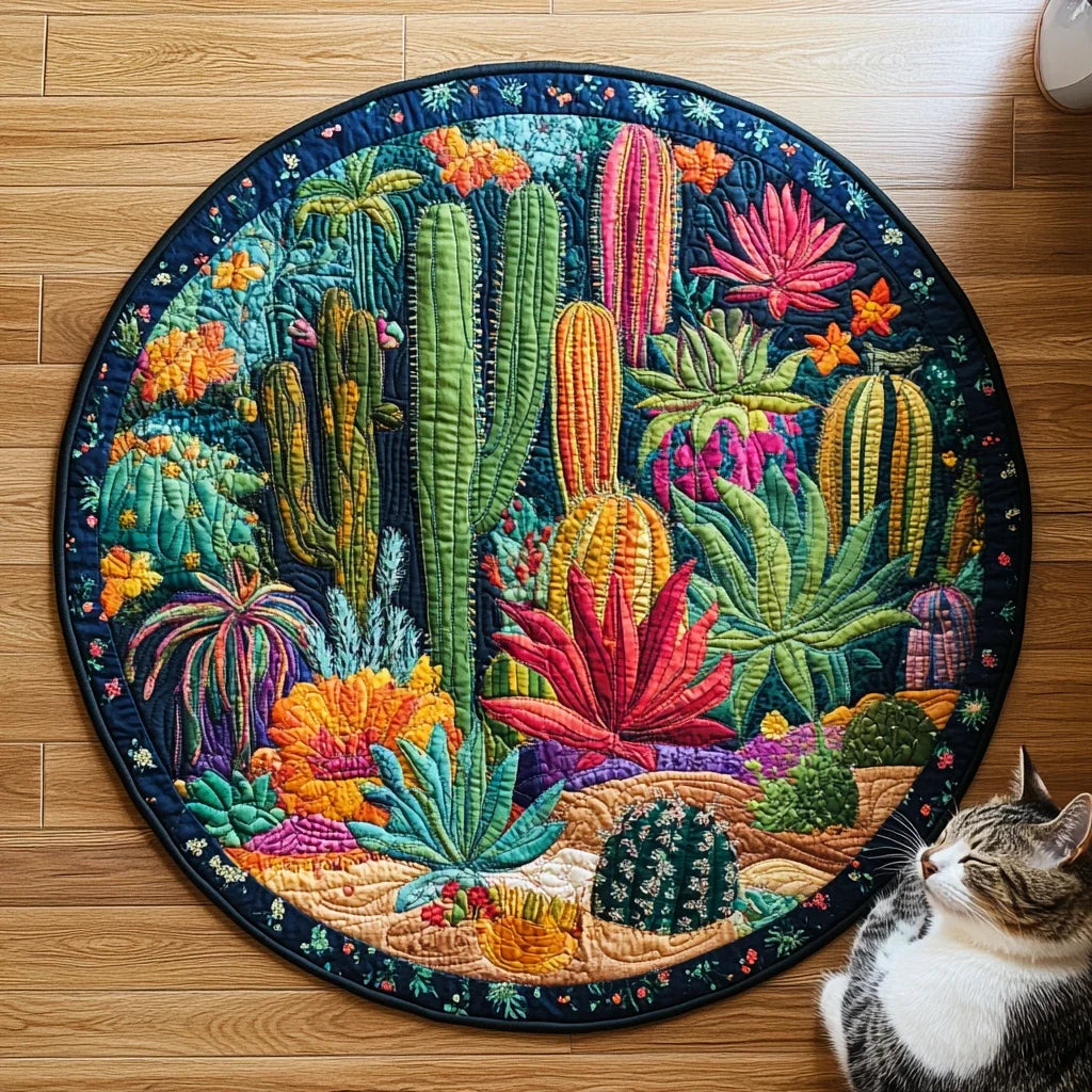 Succulent Garden Delight Quilted Round Mat