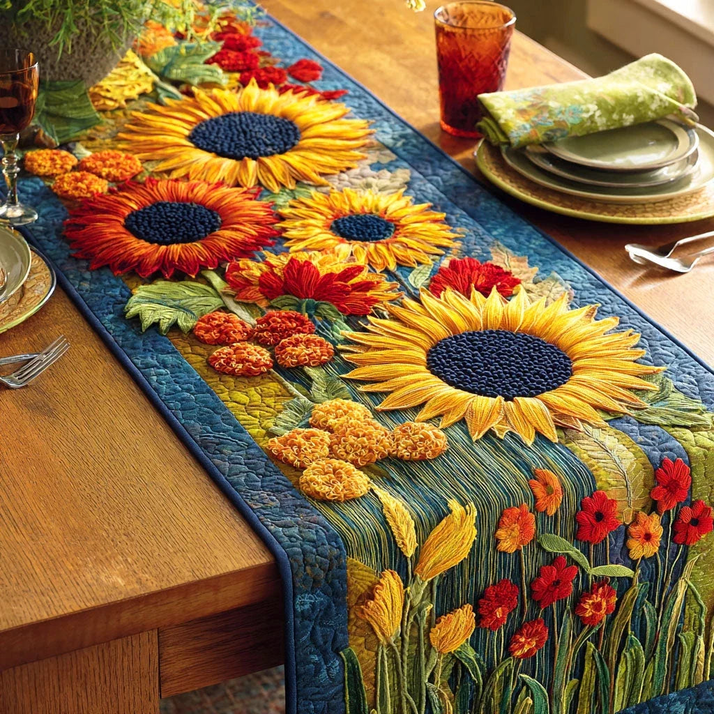 Summer Sunflower Glow Quilted Table Runner
