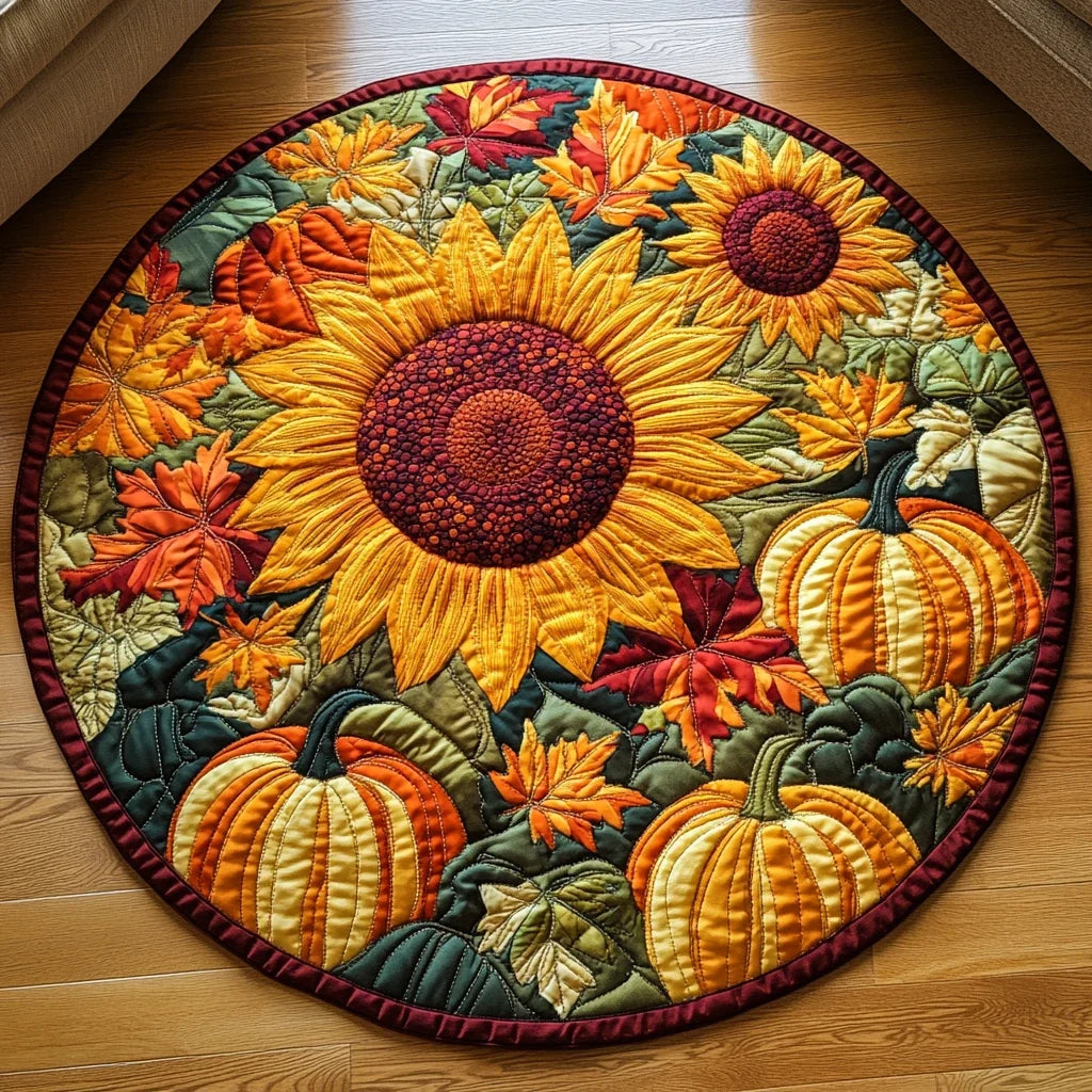 Sunflower Autumn Harvest Quilted Round Mat