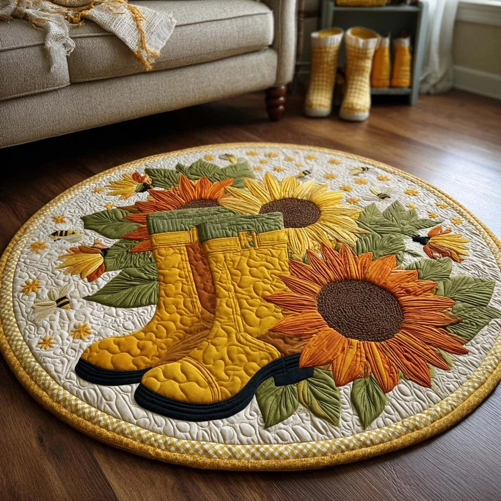 Sunflower Boots Quilted Round Mat