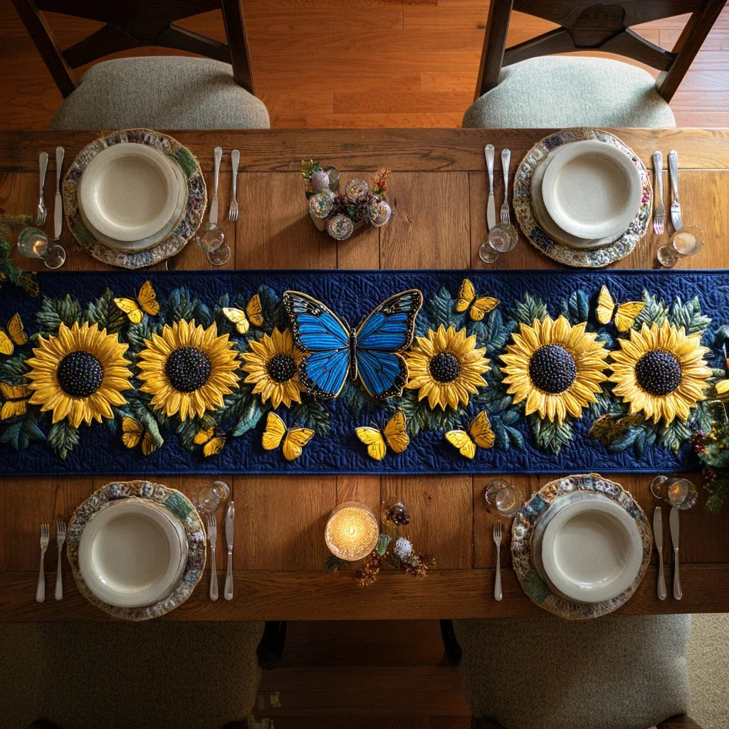 Sunflower Butterfly Quilted Table Runner