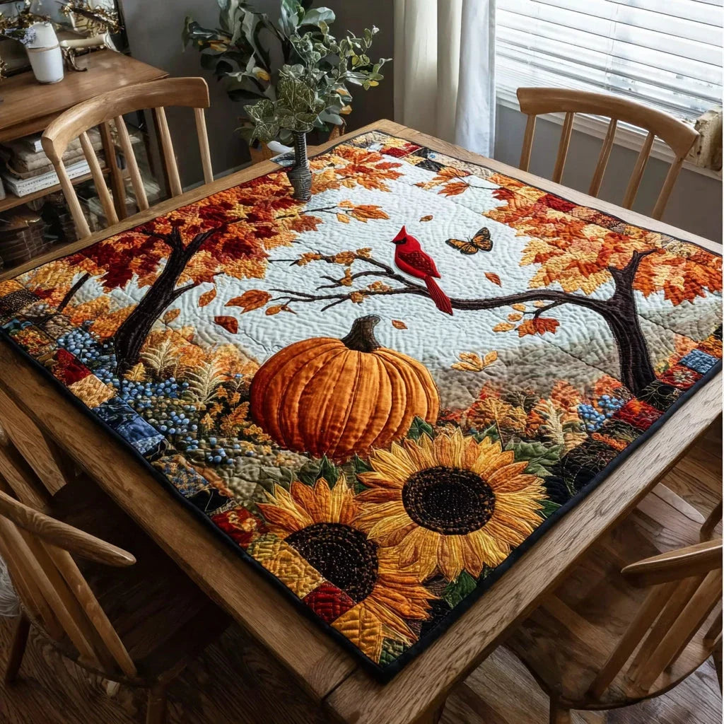 Sunflower Cardinal Quilted Table Topper
