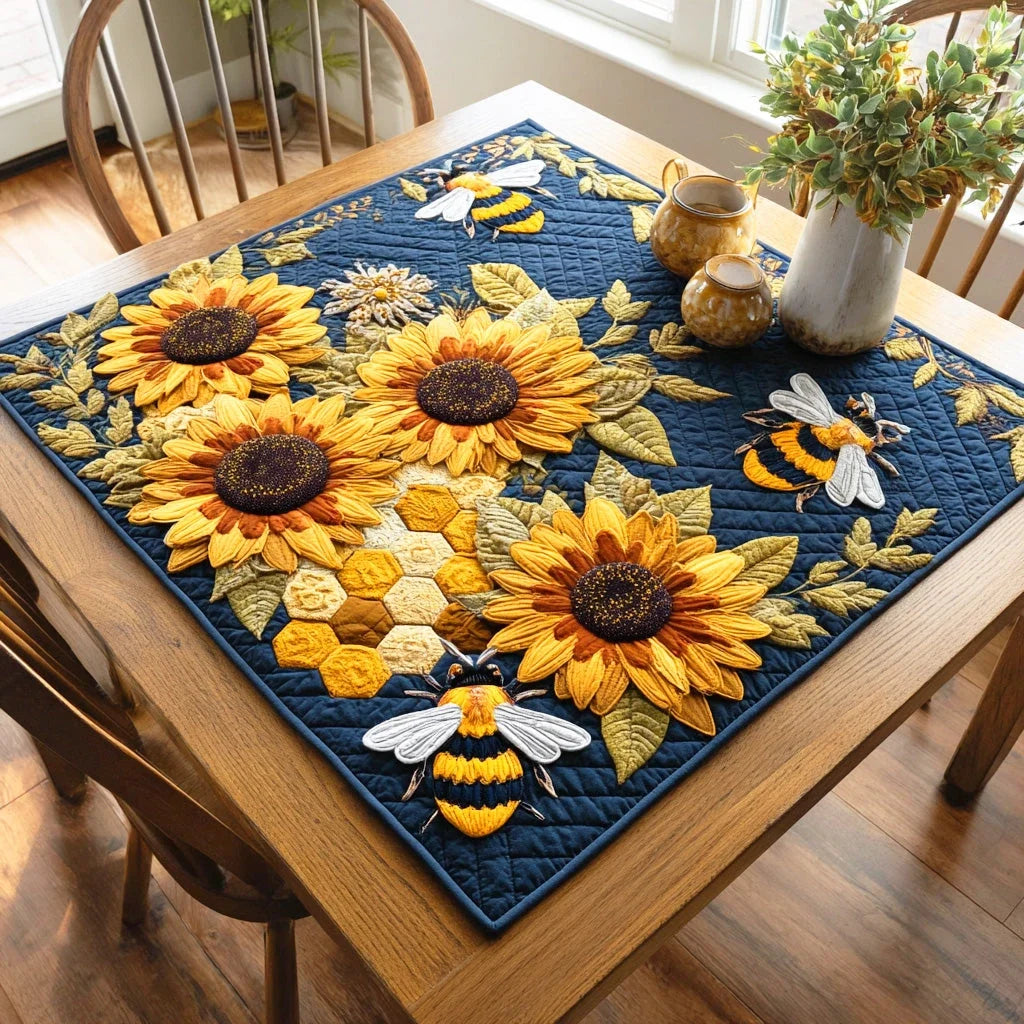 Sunflower Hive Quilted Table Topper