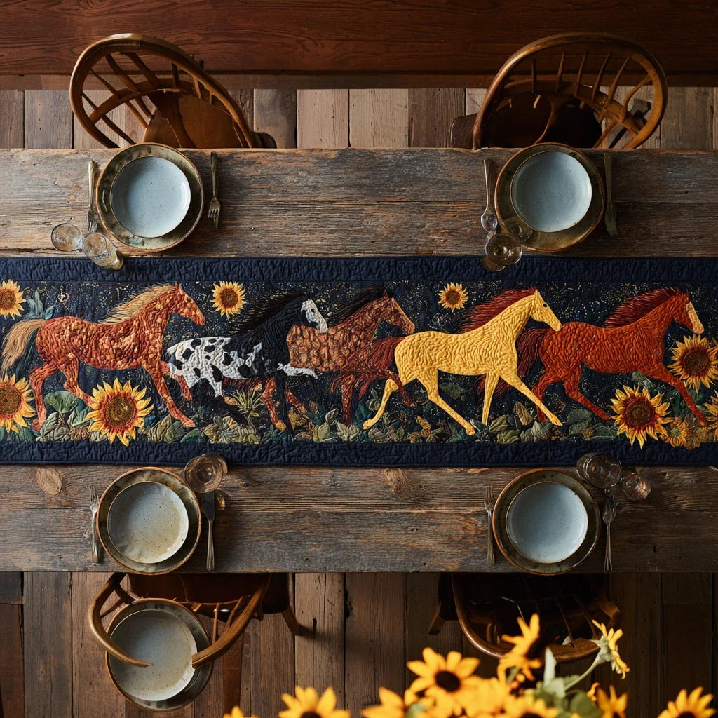 Sunflower Horse Journey Quilted Table Runner
