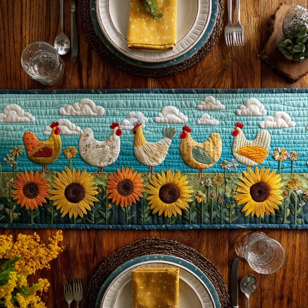 Sunny Chicken Quilted Table Runner