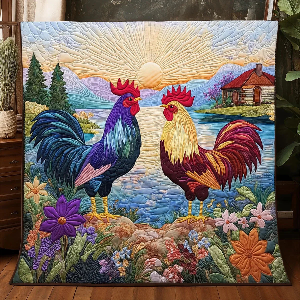 Sunset Chicken Quilt Blanket