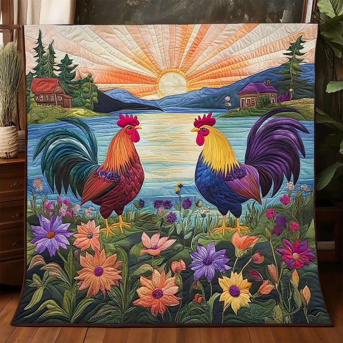 Sunset Chicken Quilt Blanket