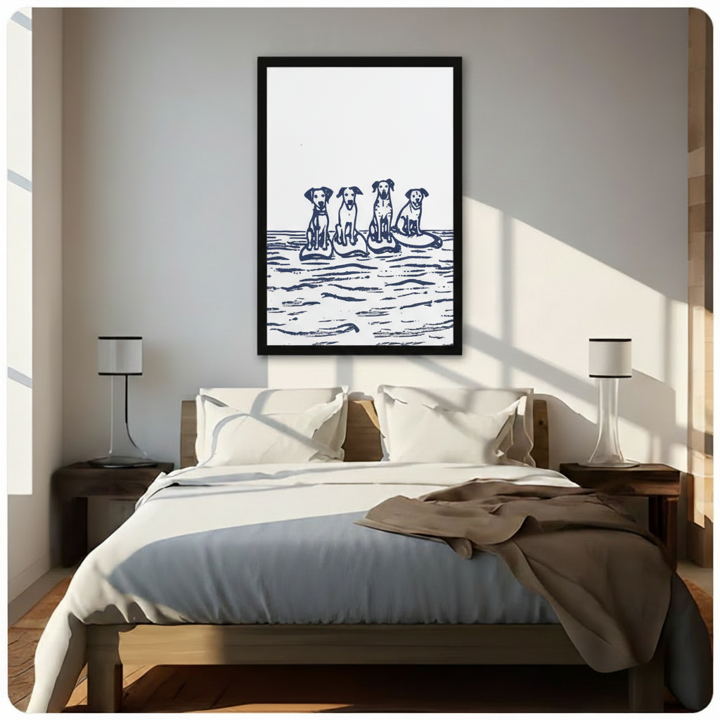 Surfing Dogs Nautical Canvas Wall Art Print
