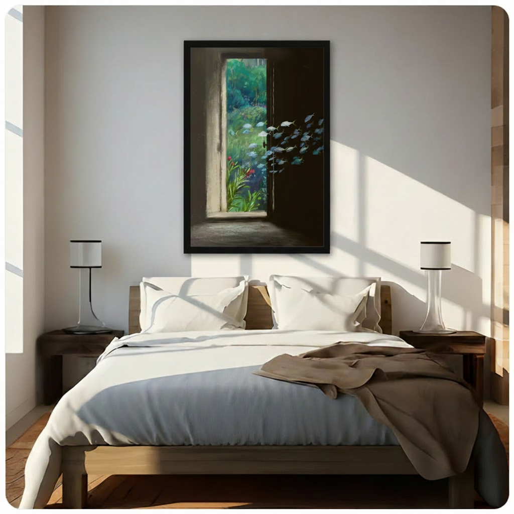 Surreal Door Fish Garden Framed Canvas Wall Art