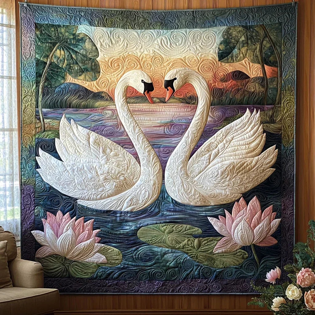 Swan Couple Quilt Blanket