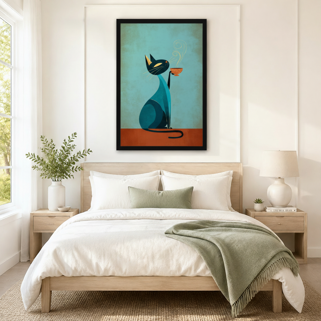 Mid-Century Cat Coffee Canvas Wall Art