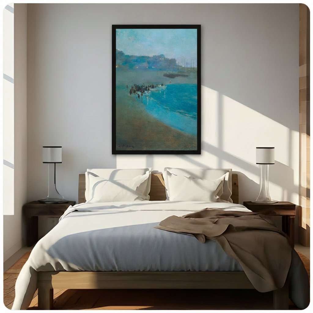 Impressionist Coastal Harbor Scene Framed Canvas Art 3075
