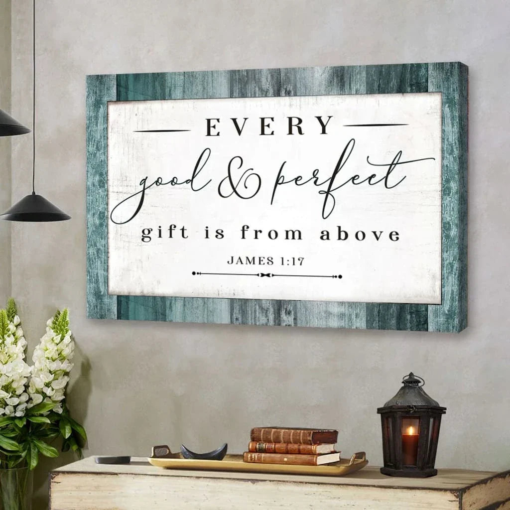 every good and gift is from above james 1 17 niv bible verse wall art canvas (Landscape) (view 5)