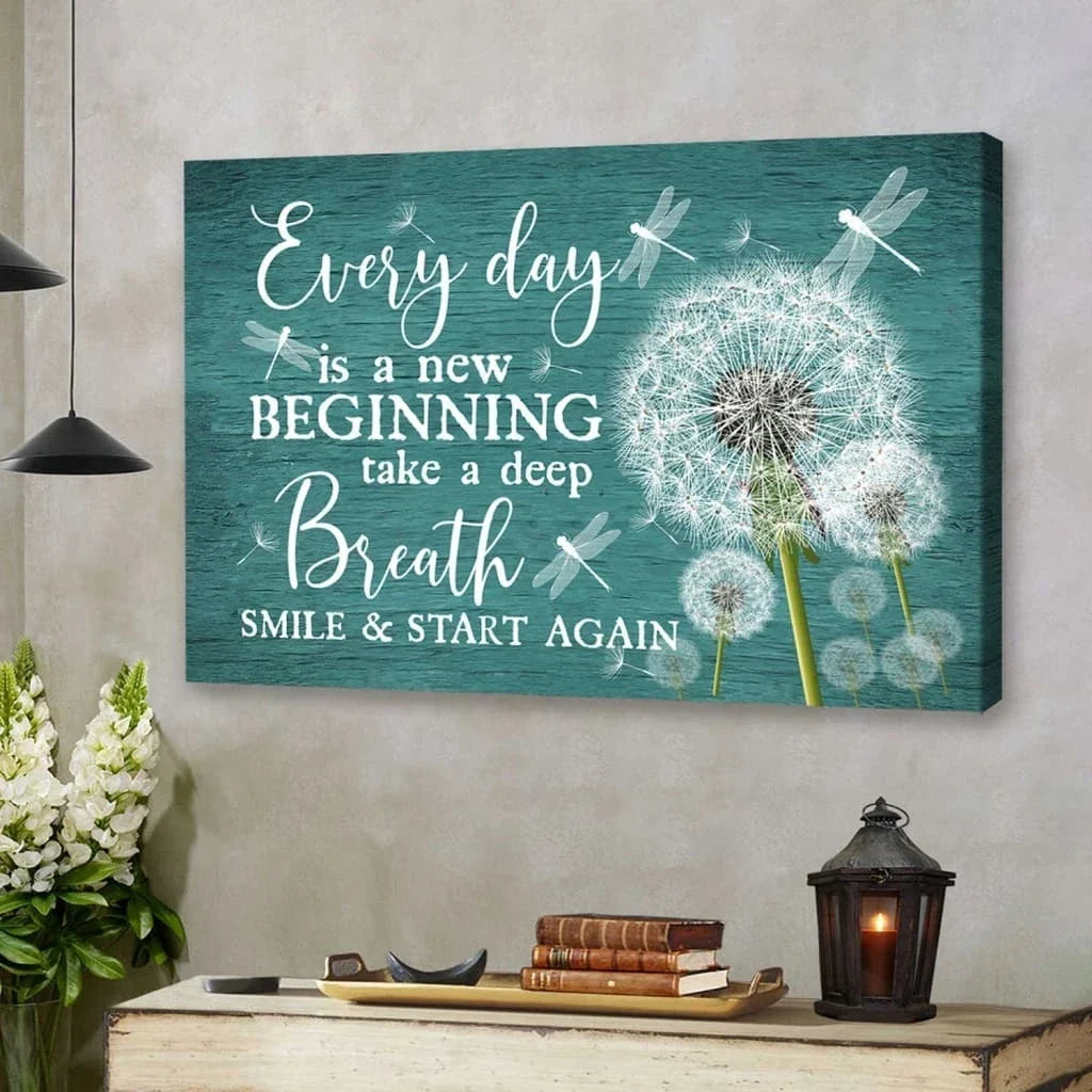 dragonfly dandelion every day is a new beginning wall art canvas (Landscape) (view 6)
