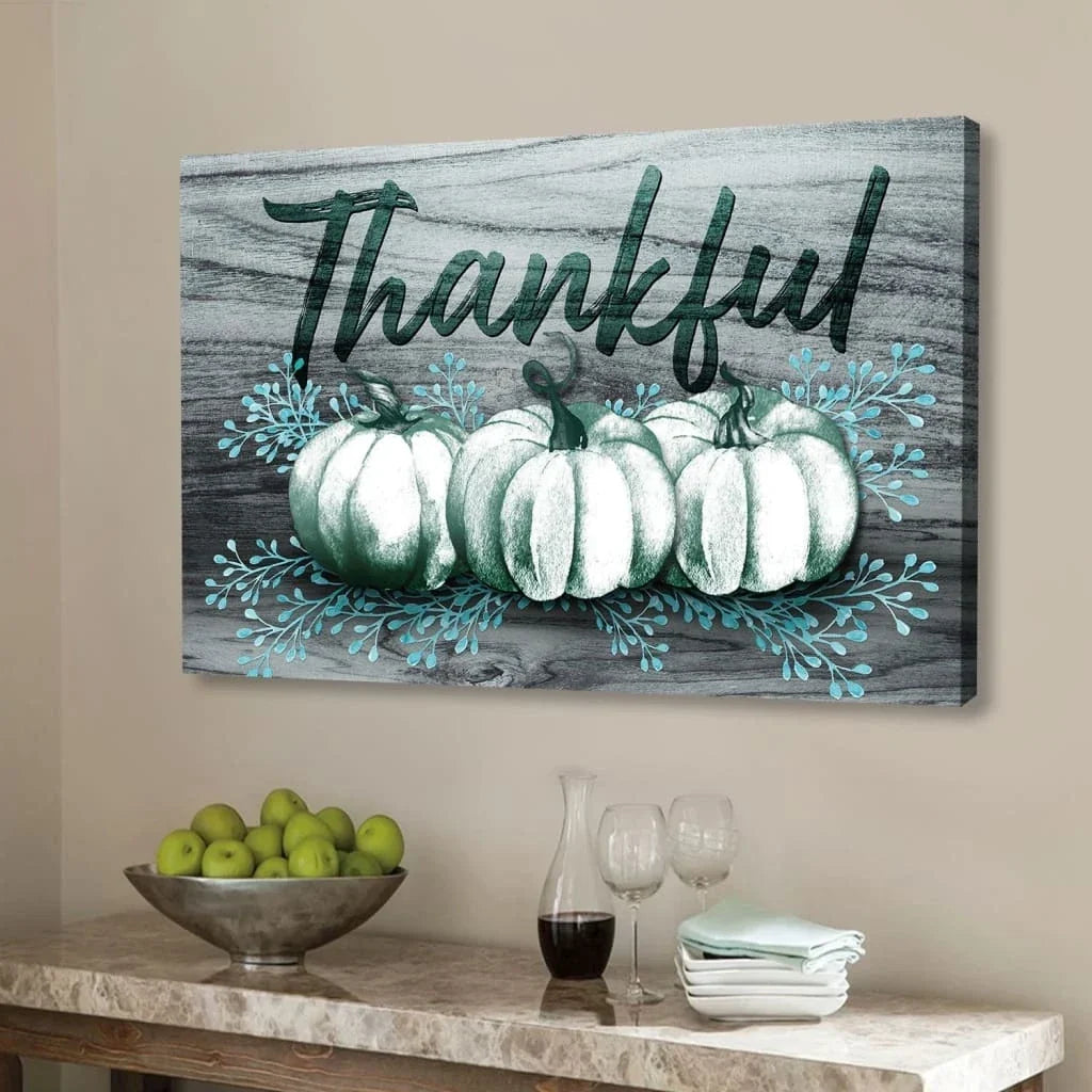 thankful fall pumpkins thanksgiving wall art canvas (Landscape) (view 5)