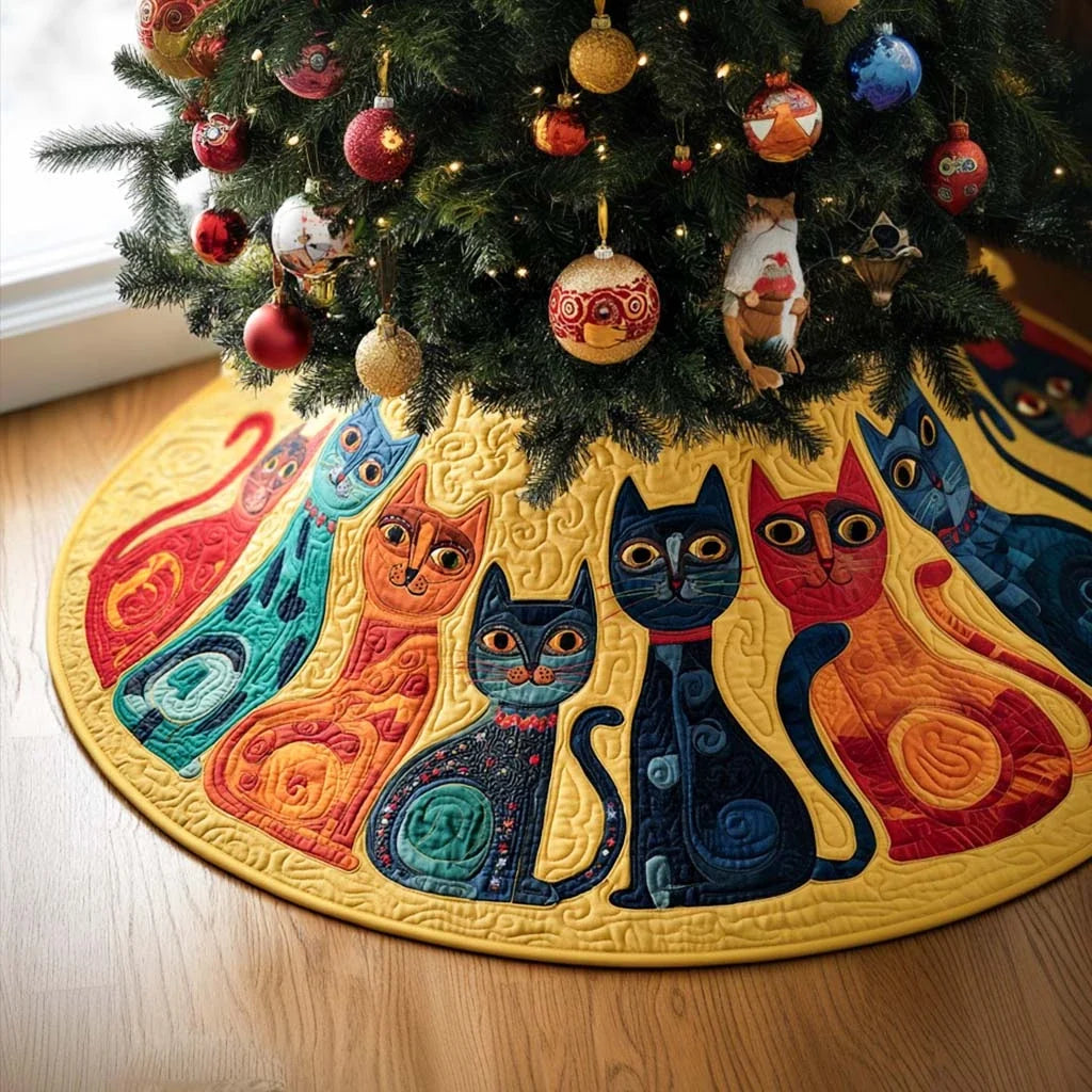 The Cozy Cat Crew Christmas Quilted Tree Skirt