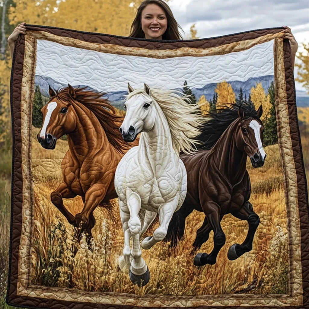 The Mustang Trio Quilt Blanket