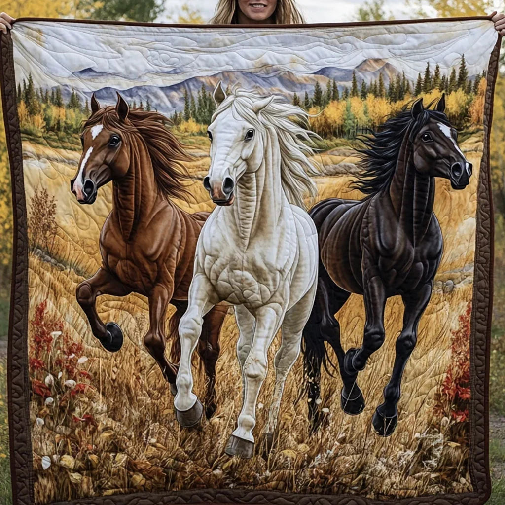 The Mustang Trio Quilt Blanket