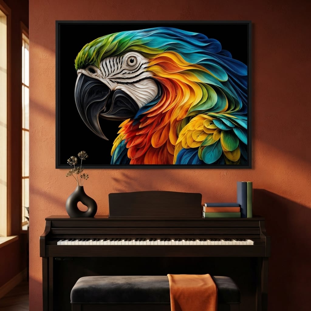 The Ribbon Feather Macaw Canvas Wall Art