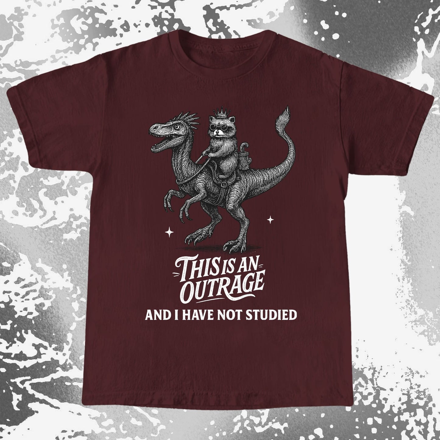 Outrage Raccoon Riding Dinosaur Funny Study, funny meme tee gift (view 8)