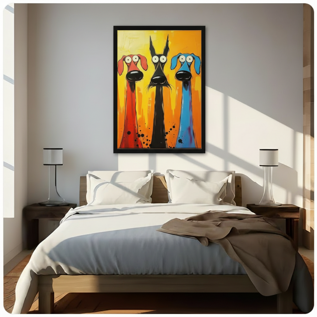 Funky Pop Art Three Dogs Canvas Wall Art
