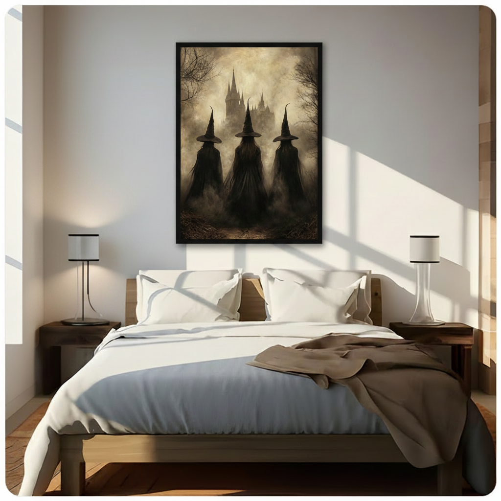 Three Witches Gothic Castle Canvas Art Wall Art