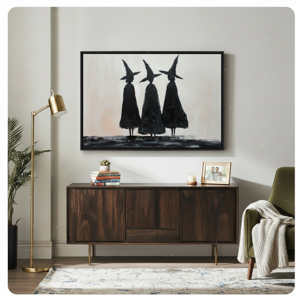 Three Witches Minimalist Gothic Canvas Wall Art