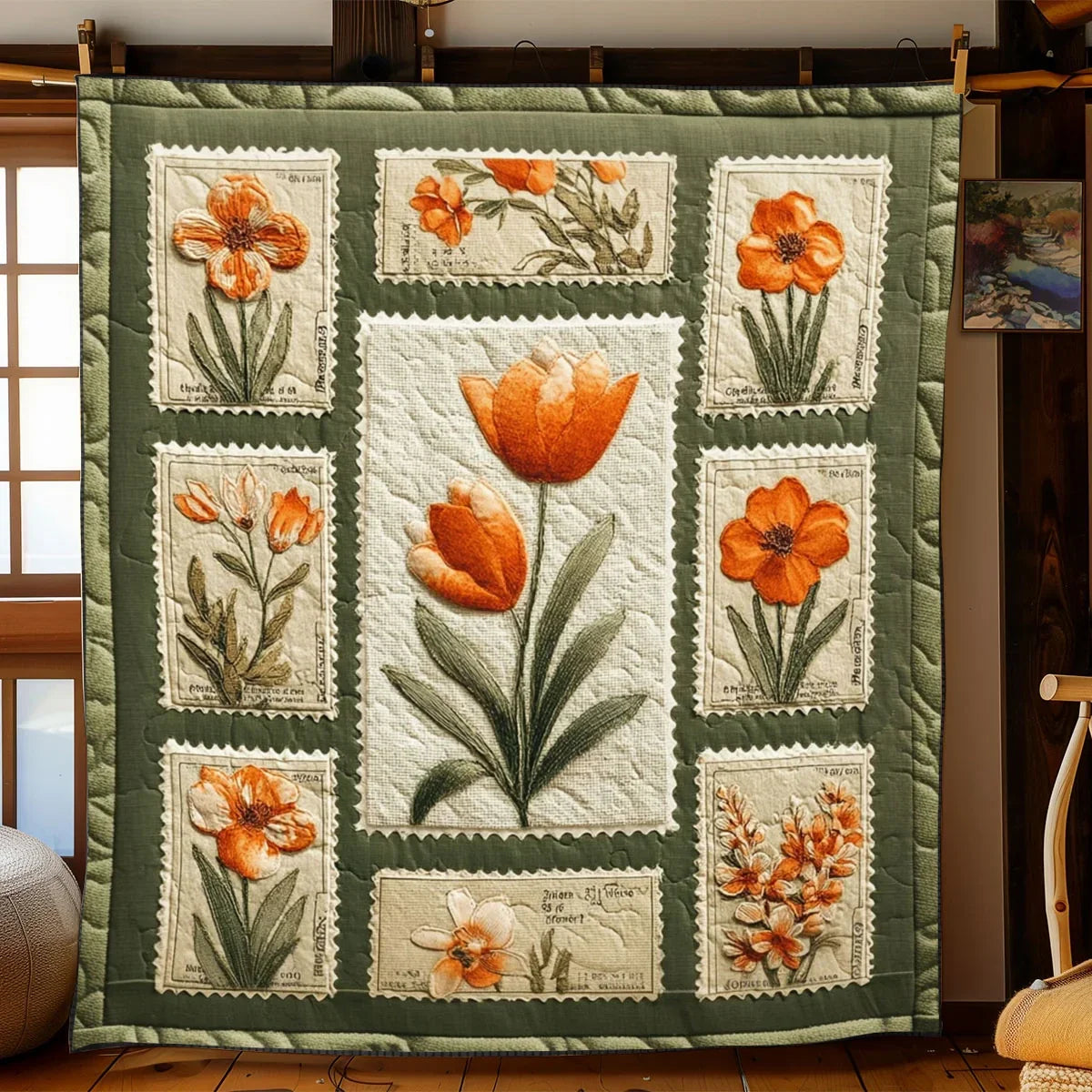 Timeless Floral Postage Quilt Blanket