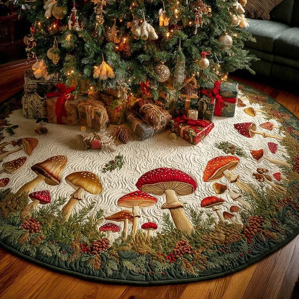 Toadstool Treasures Christmas Quilted Tree Skirt