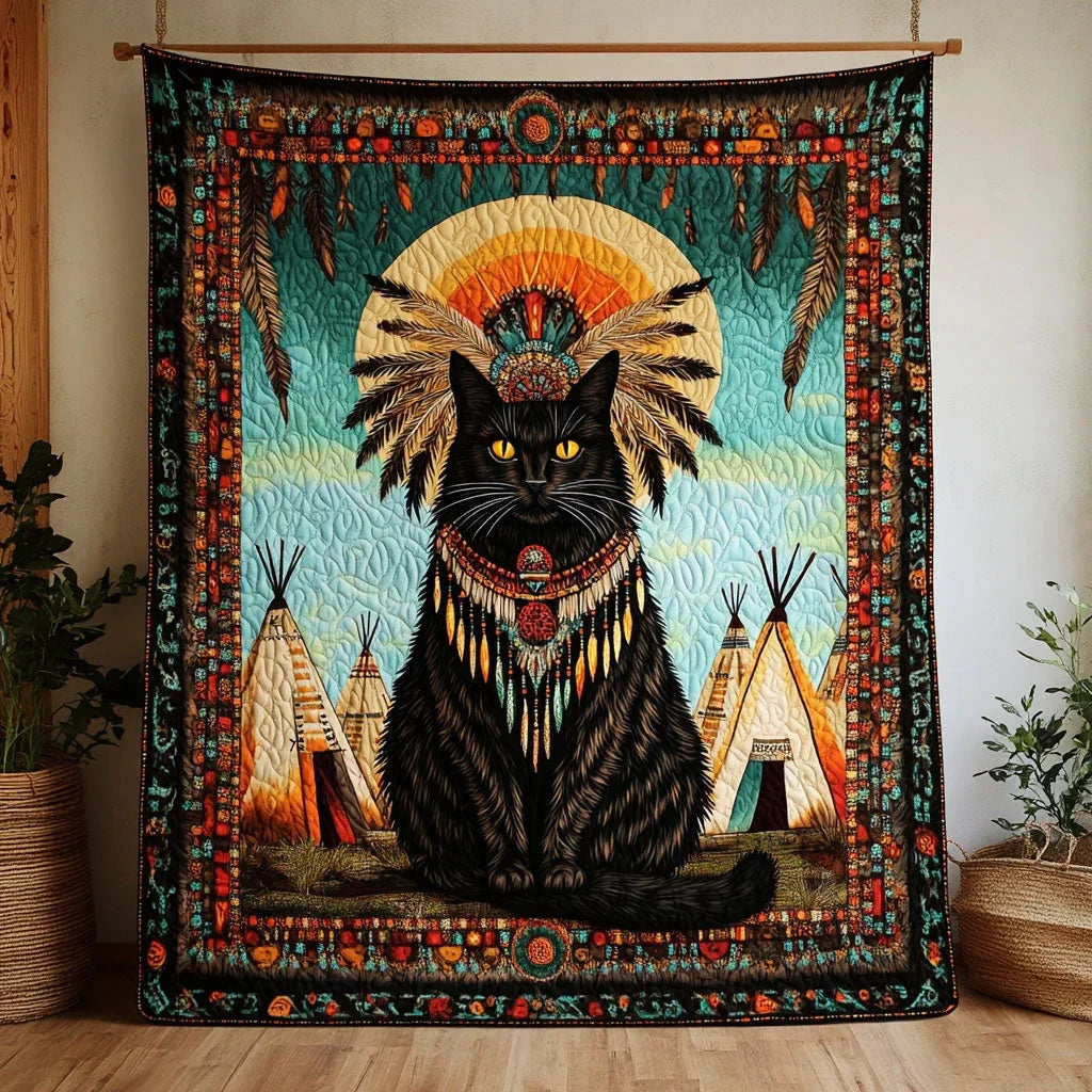 Tribal Cat Quilt Blanket
